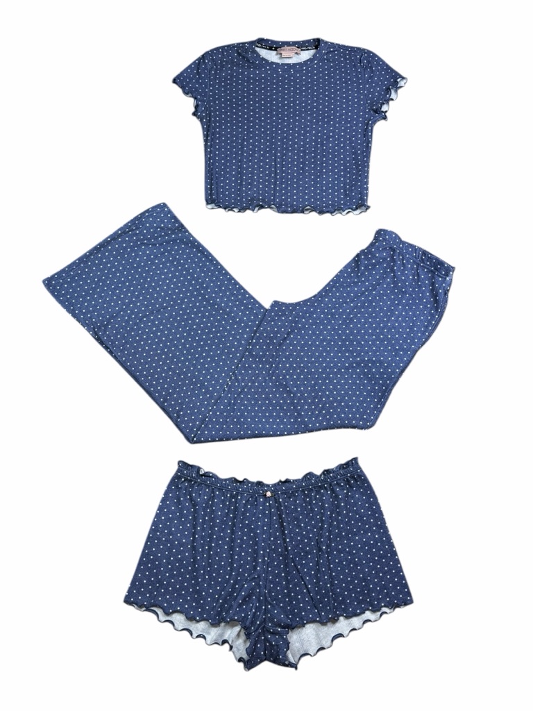 Nwot Paris Hilton Navy Blue & White Polka Dot 3-Piece Pajama Set - Size Xs